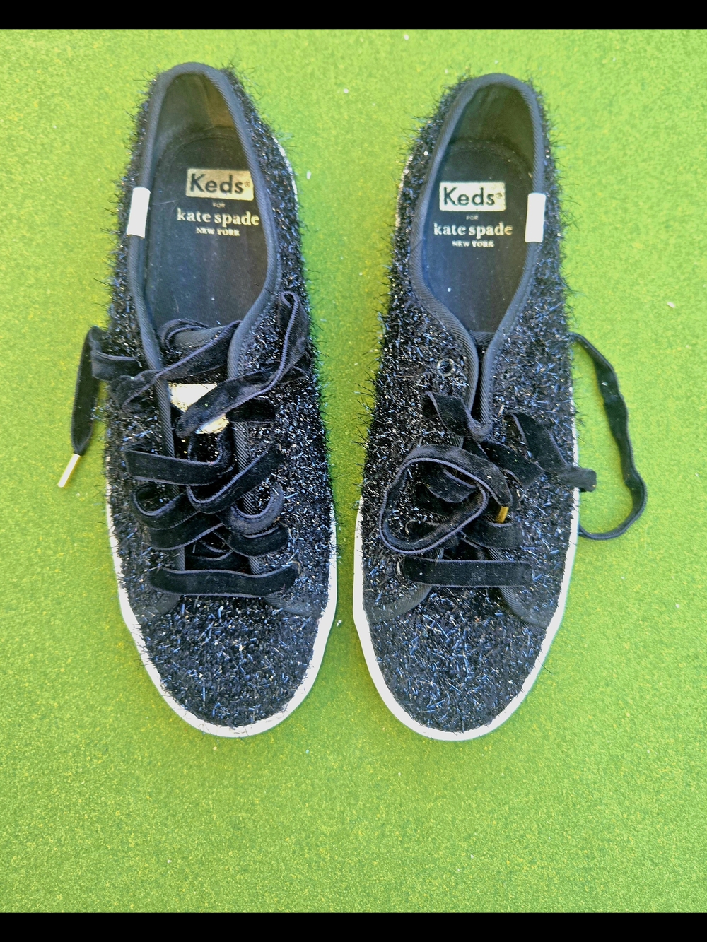 KEDS Kate Spade Anthropologie 6½ Kickstart Black Sparkle Tinsel Fuzzy SPARKLE - Picture 16 of 16